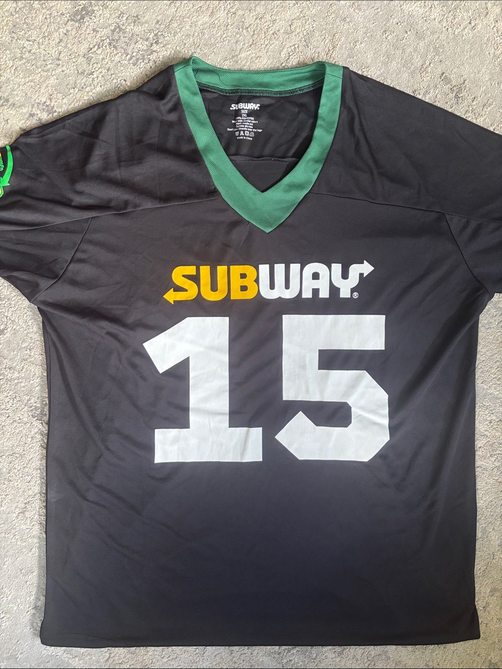 Men’s Black Team Jersey Shirt with Green Trim - Size Large